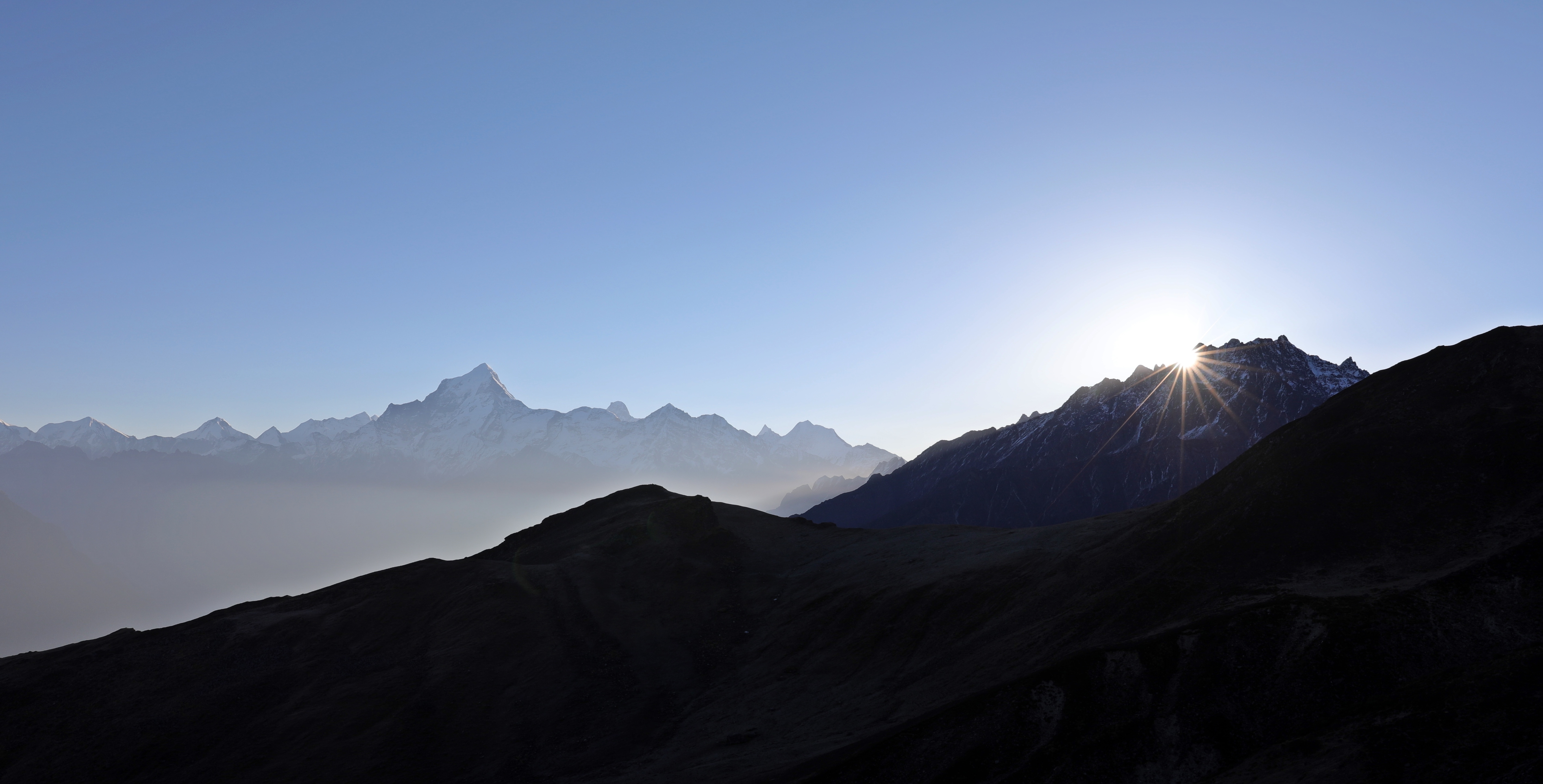 Sunrise beside Nanda Devi from Kuari Pass, India