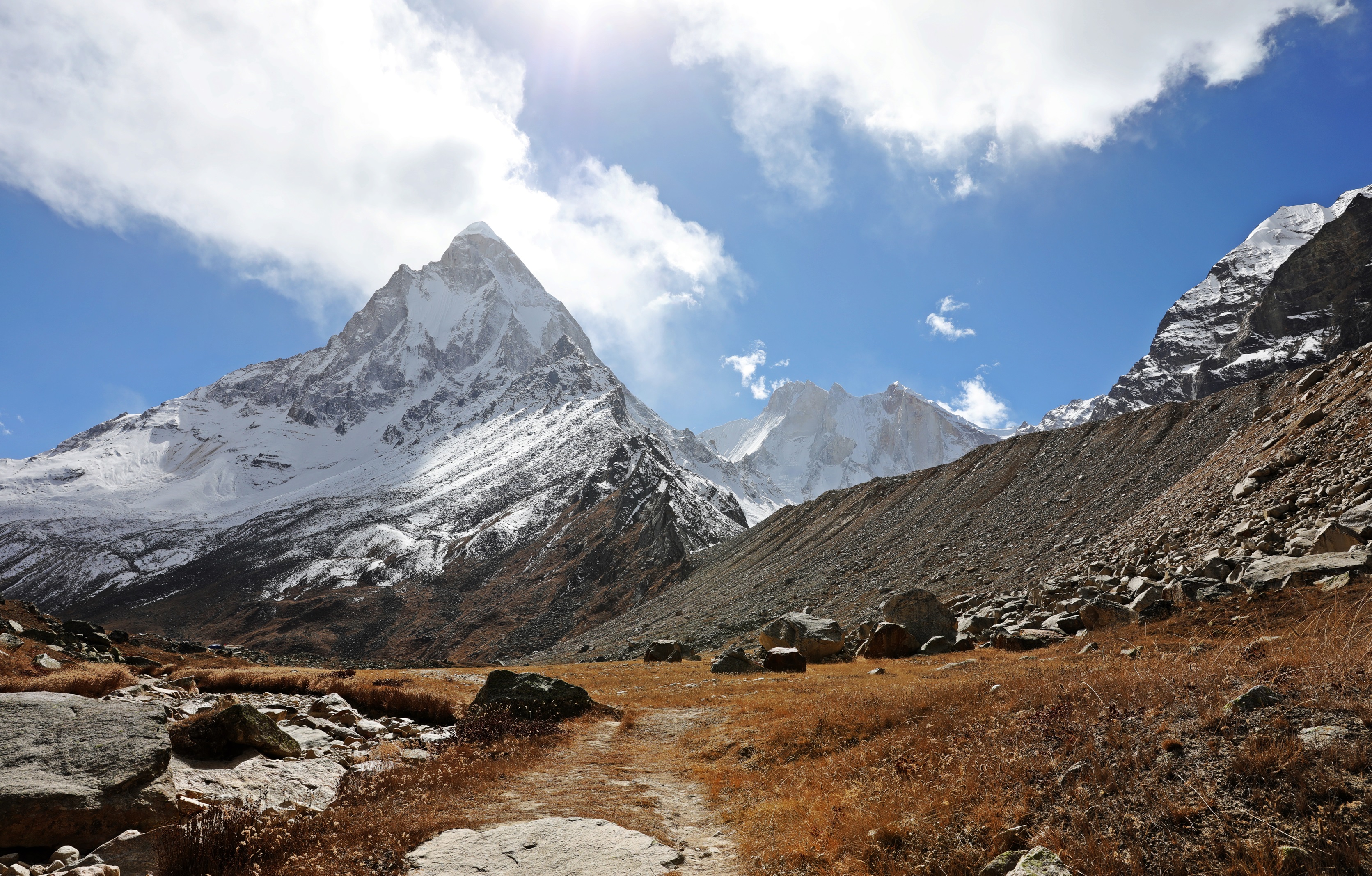 View of Mt. Shivling from Tapovank Meadow, India