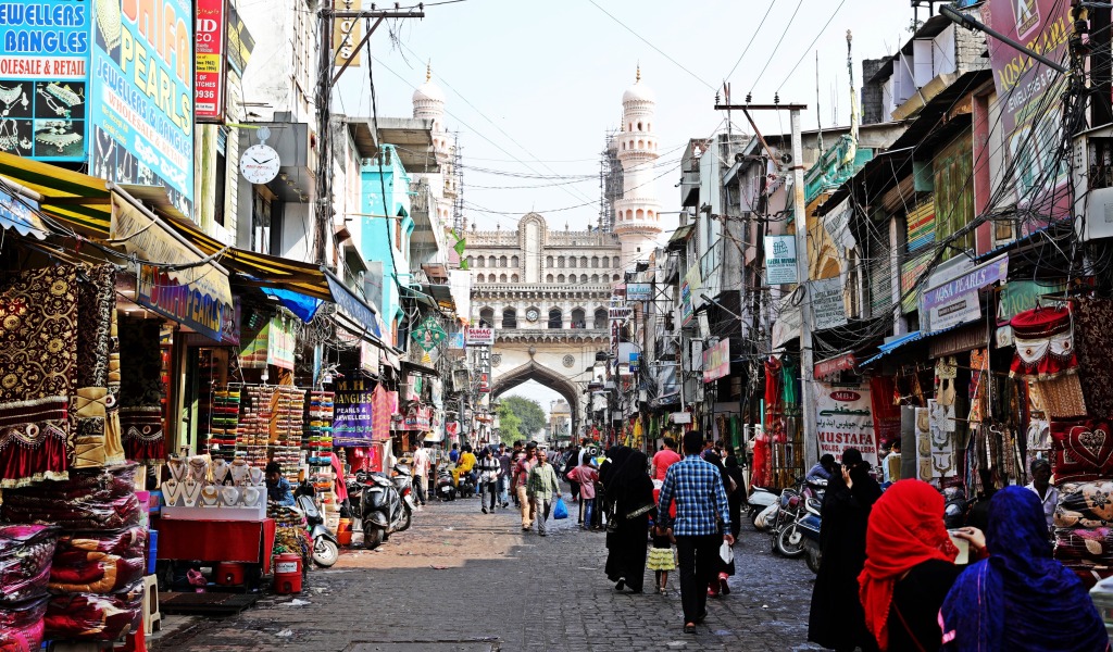 Charminar and market street, Hyderabad