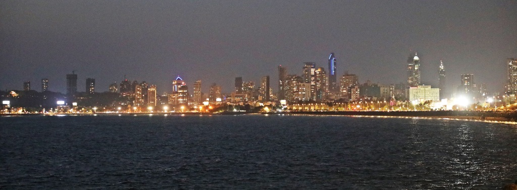 Mumbai skyline at night from Marine Drive