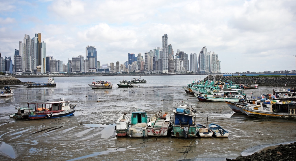 Panama City and harbour at low tide