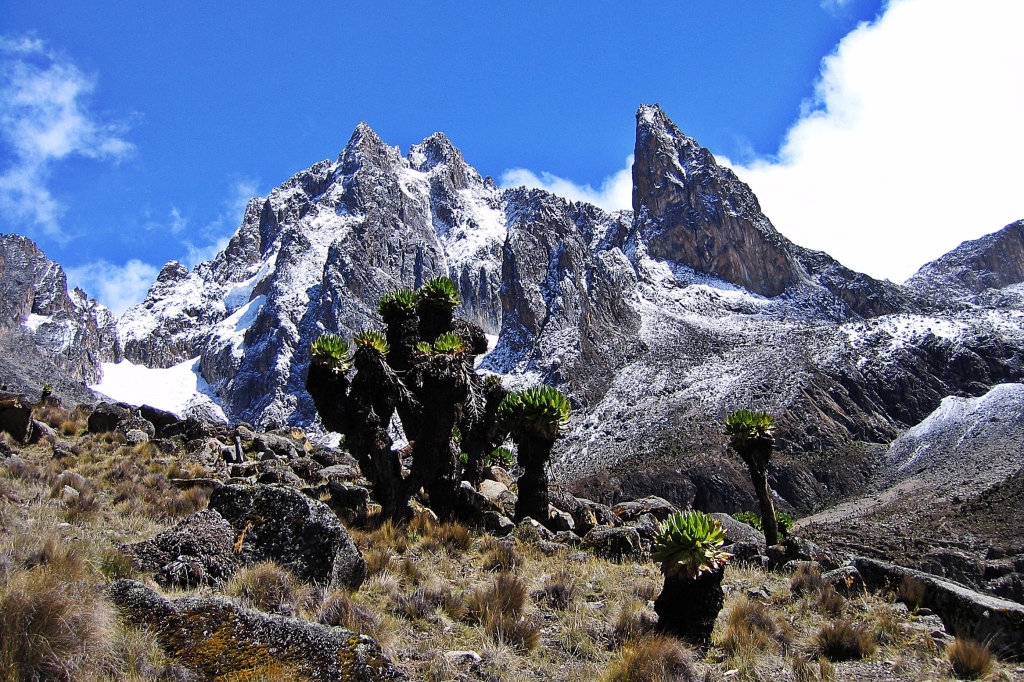 Batian and Nelion are on the left, Mount Kenya