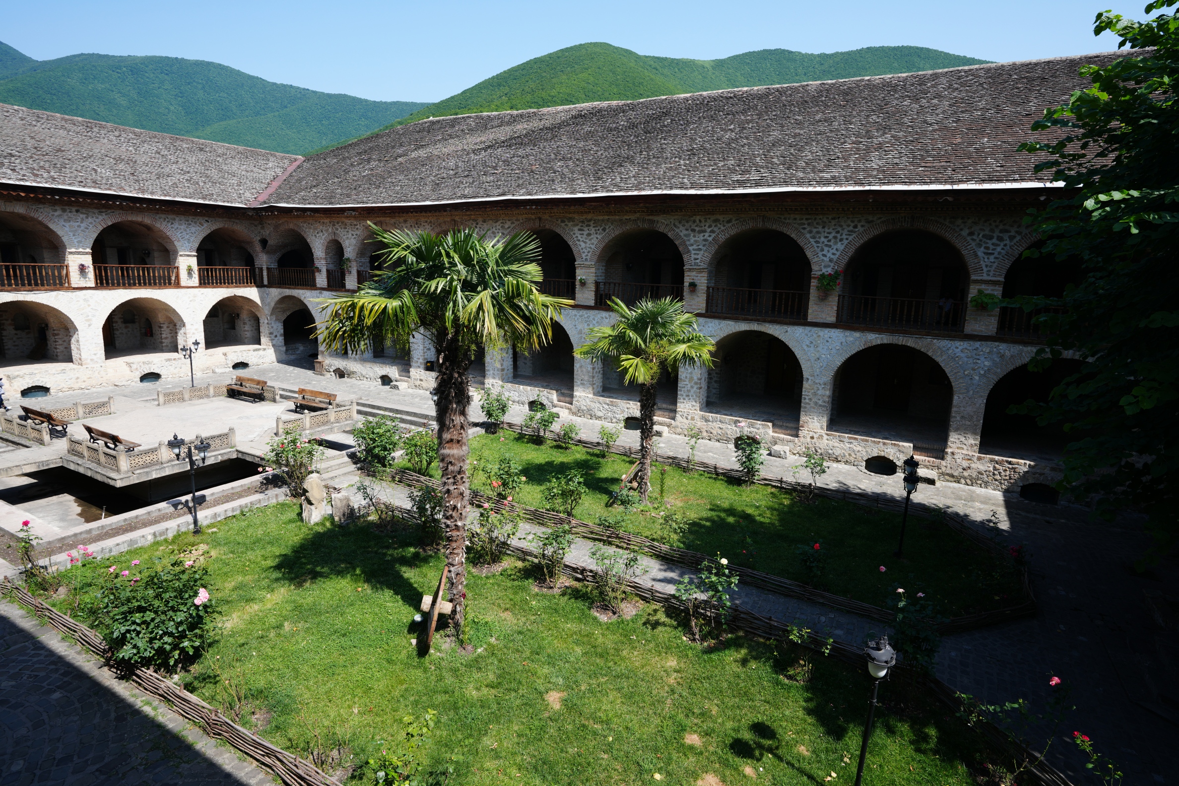 Garden Courtyard, Upper Caravanserai, Sheki, Azerbaijan