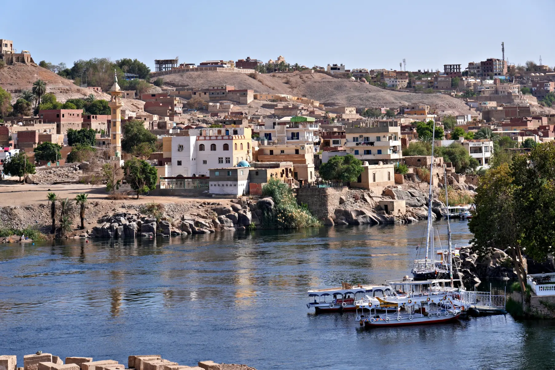 View of the Nile and Aswan, Elephantine Archaeological Site, Aswan, Egypt